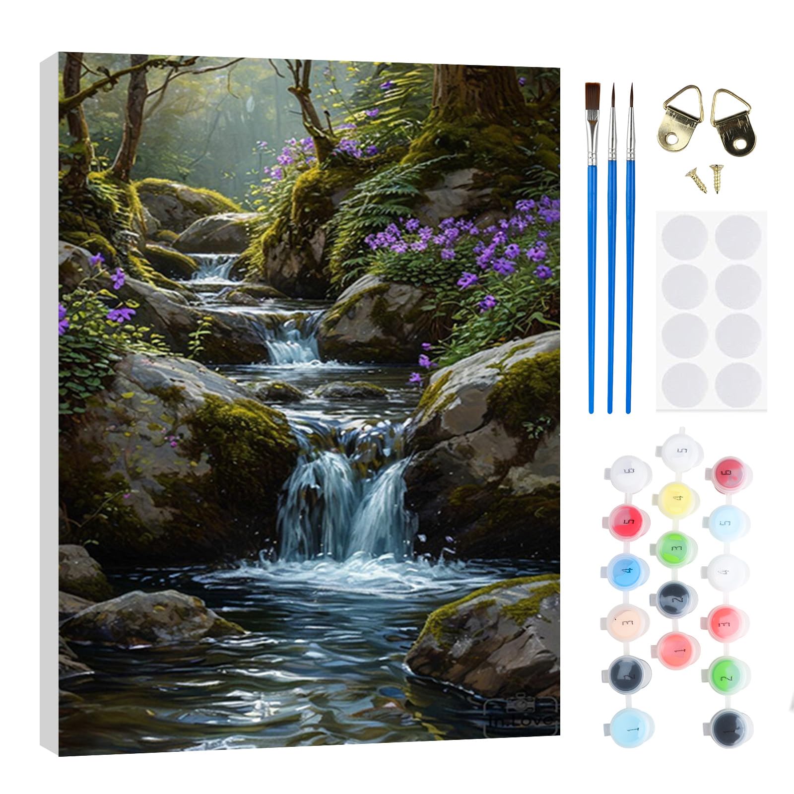 RICUVED Waterfall Paint by Numbers Kits for Adults Kids,Landscape Painting Kits for Beginners On Clear Symbols Canvas with Wooden Framed, Easy DIY Acrylic Pigment Drawing Paintwork 20x30cm — image 1