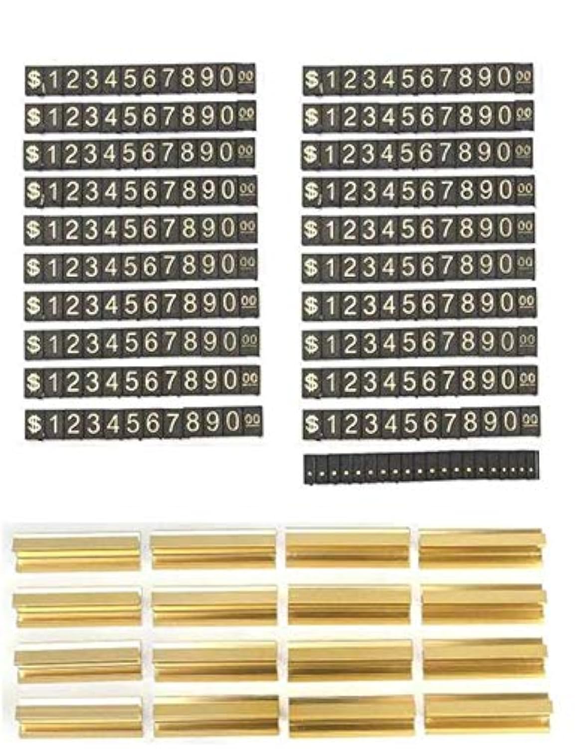 Photo 1 of Floratek 20 sets Price Display Counter Stand Tag Adjustable Number Letter Base Price Cube Display for Watch Ring Jewelry Dollar Pricing Label Stand Kit (Golden)
