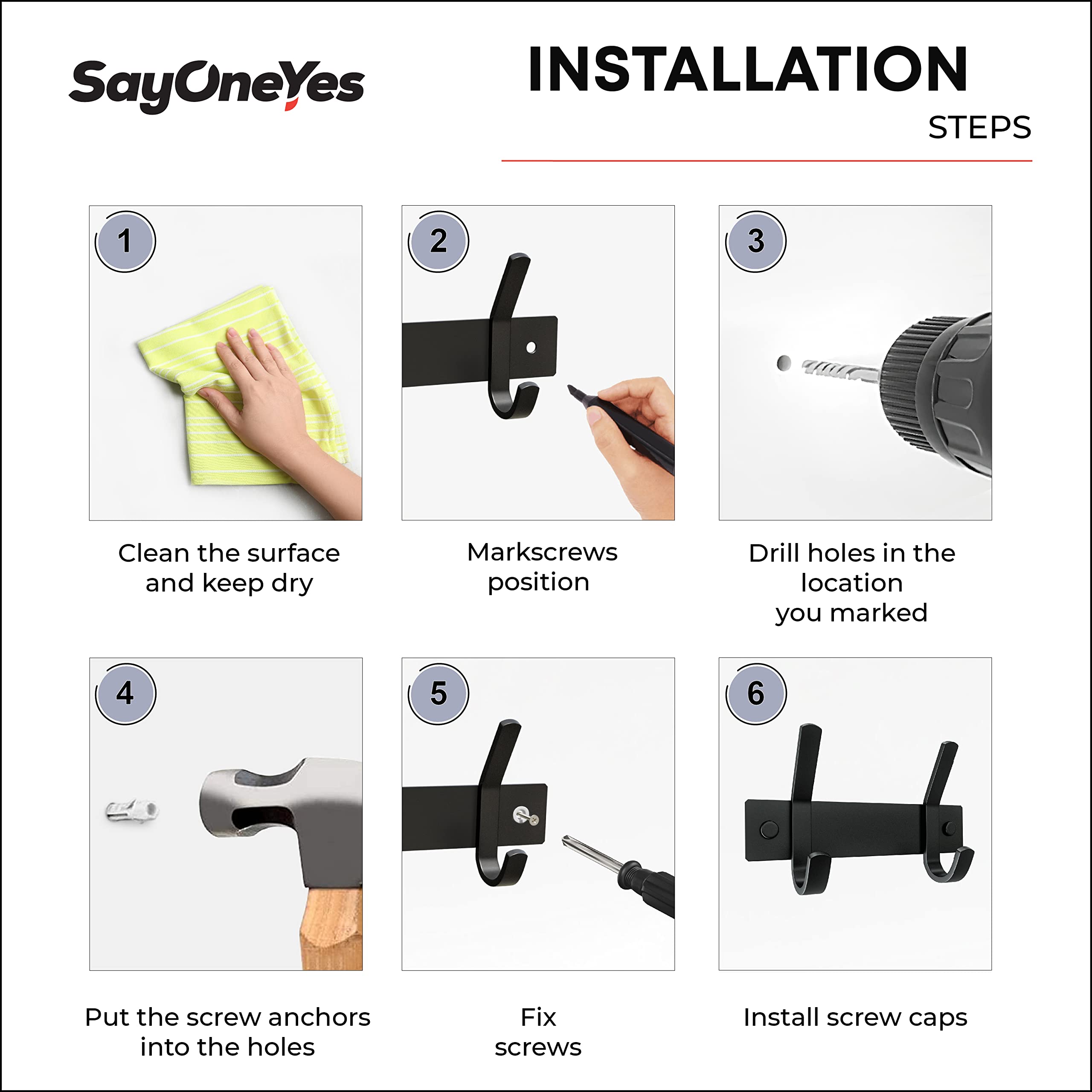 Matte Black Small Coat Rack Wall Mount – 6 Inch