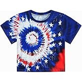 DDSOL Girls July 4th Crop Tops Patriotic Shirt American Flag Short Sleeve Tshirts for Girl 6-14 Years