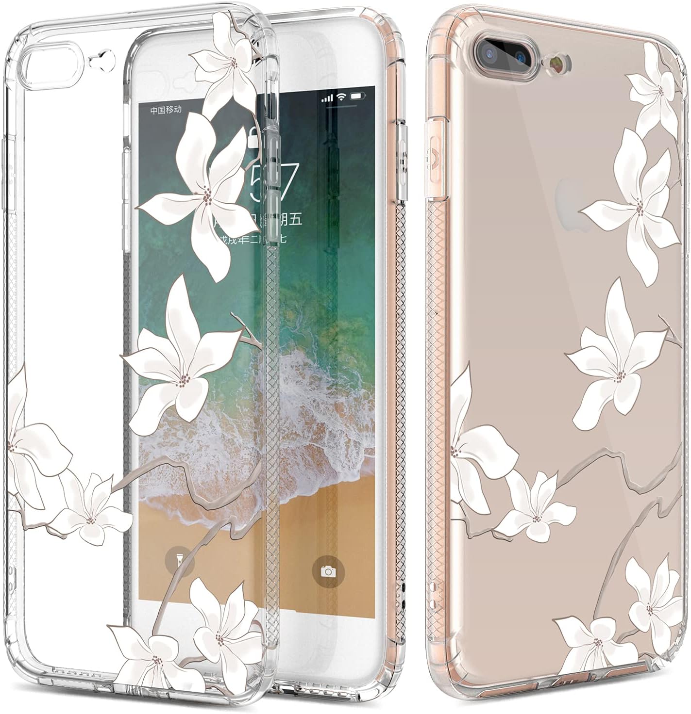 GREATRULY Non Slip Flower Clear Case for iPhone 8 Plus/iPhone 7 Plus 5.5 Inch,Drop Protection Floral Design Phone Case for Women/Girls,Durable Slim Soft Protective Silicone Bumper Cover,Flower-15