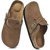 UpResty 100% Genuine Suede Toddler Kids Clogs with Arch Support, Boys Girls Infant Clogs with Comfort Memory Foam Insole, Non Slip Cork Footbed Mules for Kid with Adjustable Straps