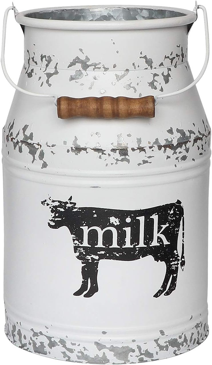 Soyizom Farmhouse French Country Vintage Style Vase White Shabby Chic Metal Rustic Flower Vases Milk Can Jug Pitcher with Handles for Wedding Garden Home Office Cafe Decor -11 inches
