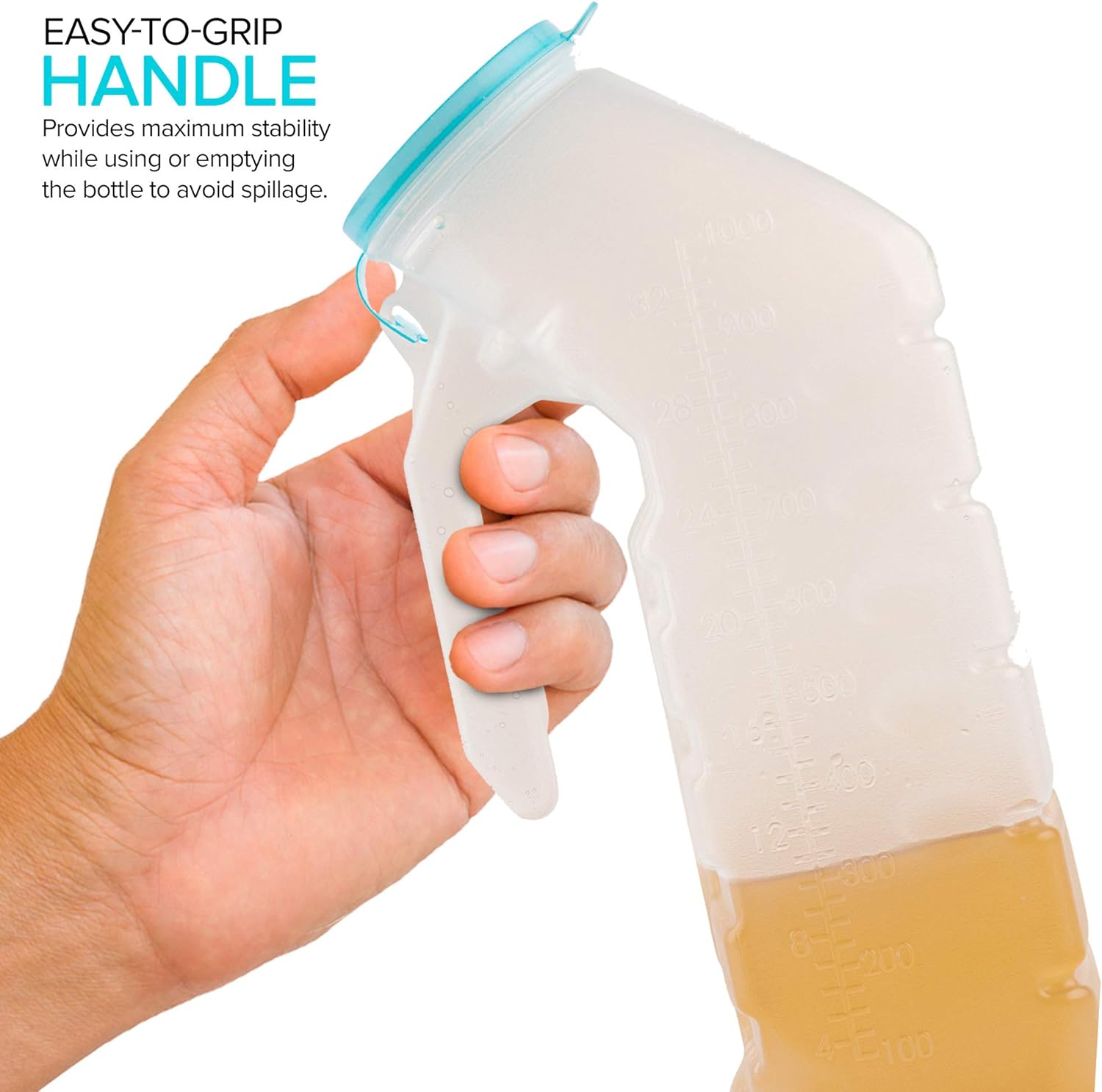 Male Urinal with Glow in The Dark Lid (2 Bottles) 32 Oz Urine Bottles for Men - Pee Bottles for Hospitals, Emergency and Travel: Health & Personal Care