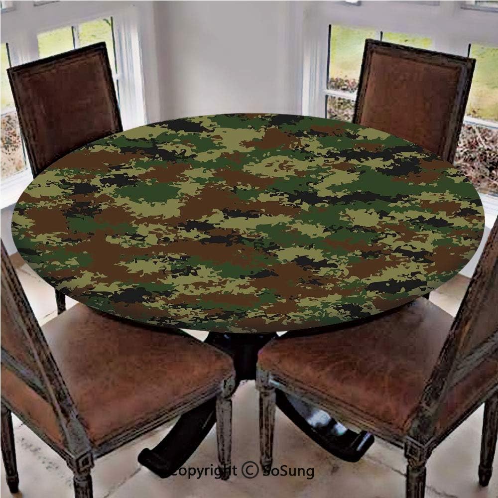 Elastic Edged Polyester Fitted Table Cover,Grunge Graphic Camouflage Summer Theme Armed Forces Uniform Inspired Dark,Fits up 45"-56" Diameter Tables,The Ultimate Protection for Your Table,Green Pale G
