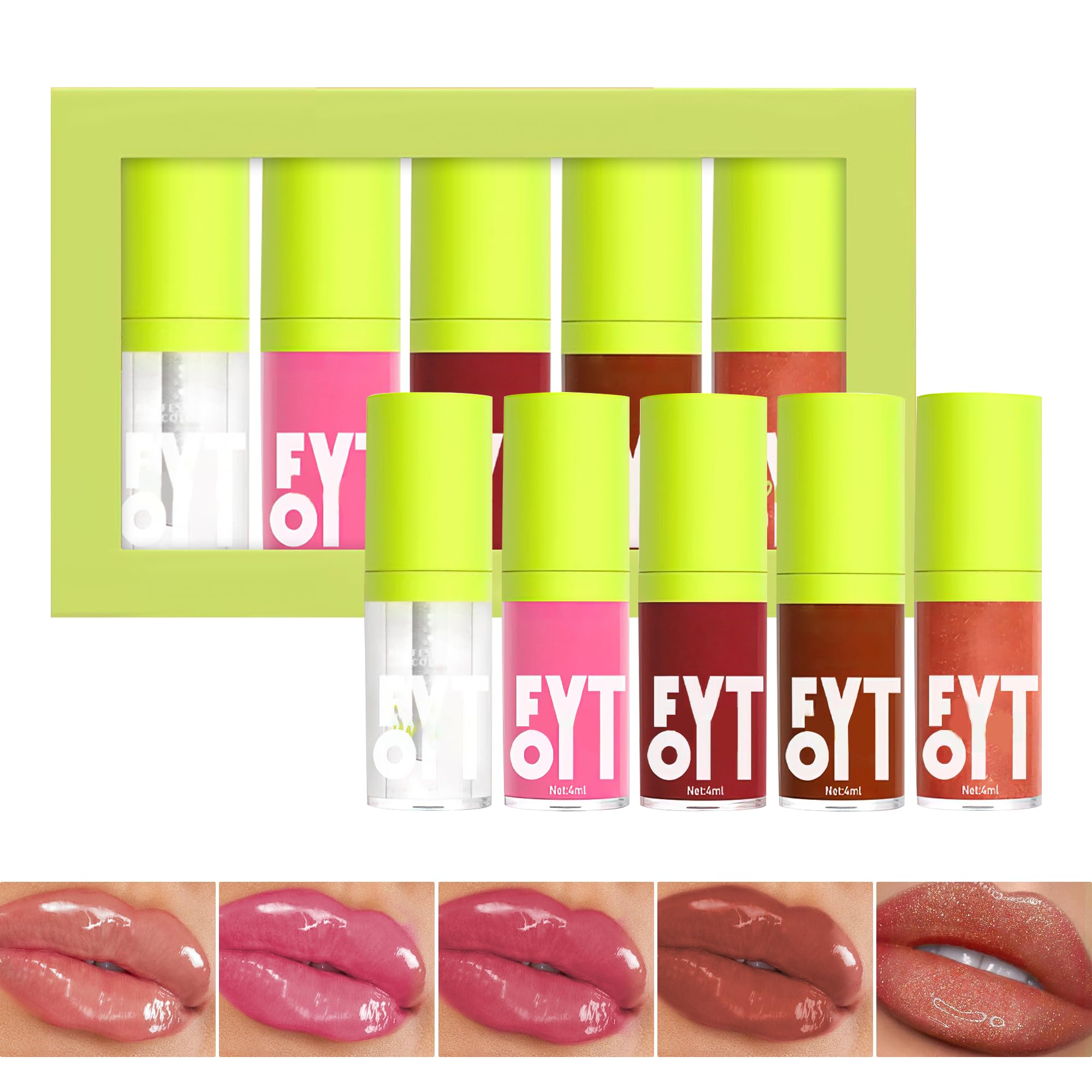 Xumann 5PCS Fat Lip Oil Set, Non-Sticky Oil Lip, Moisturizing Lip Oils Long Lasting for Girls Women