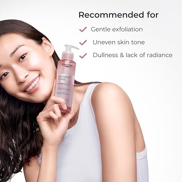 EUCERIN RADIANT TONE FACE CLEANSER GEL WITH 2% EXFOLIATING AHA COMPLEX, GENTLE FACE WASH IMPROVES SKIN CLARITY AND BOOSTS RADIANCE, ALL SKIN TYPES, 6.8 FL OZ BOTTLE