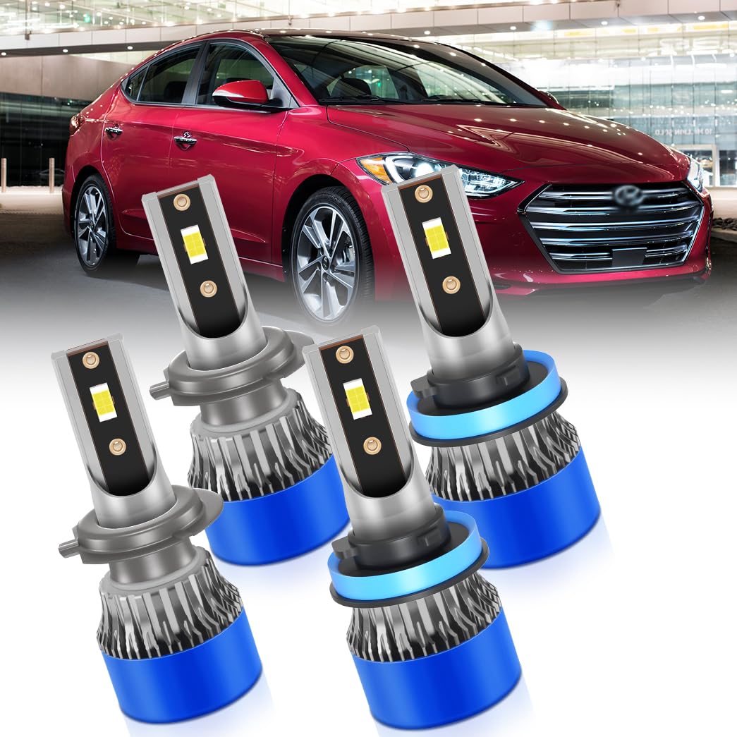 Photo 1 of Luminavexel LED Vehicle Headlight Bulbs, H7 High Beam and H11 Low Beam Combo for Elantra 2014 2015 2016 (with Projector) 2017 2018, 6500K White, 400% Brighter, 12-32V, Pack of 4