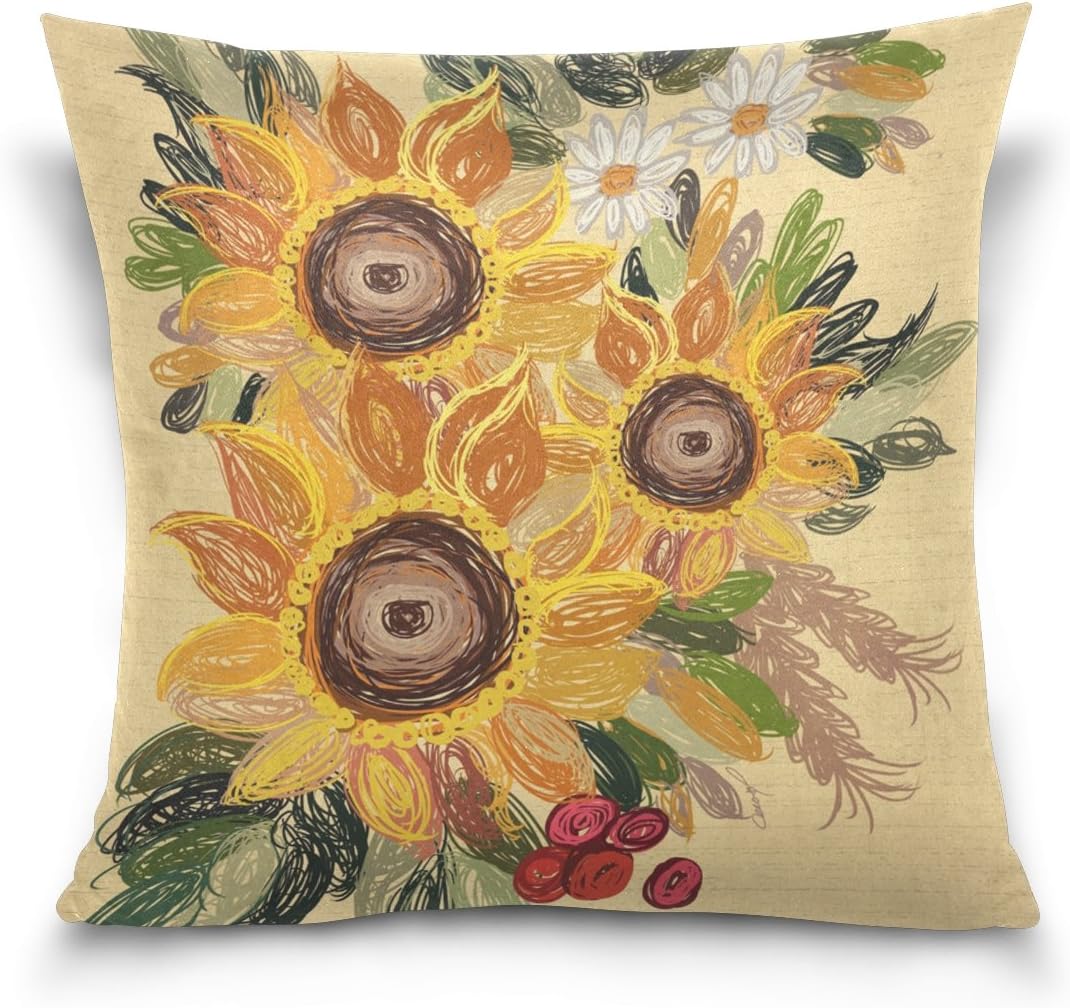 ZOEO Cushion Cover Vintage Chic Sunflower Planting Van Gogh Square Decorative Pillowcase Throw Pillow Case Double Sided Home Theme Decoration 20x20 inch