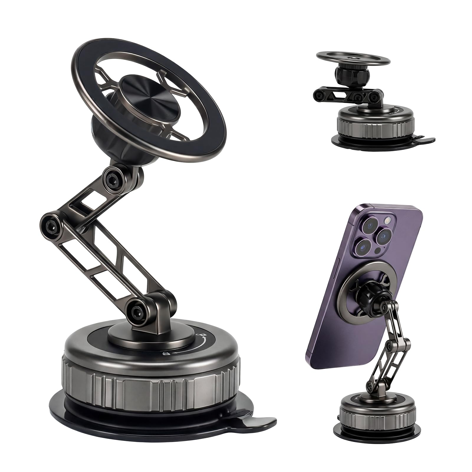 EdenseeLake Magsafe Car Phone Holder, 360° Adjustable Car Phone Mount, Strong Magnetic Vacuum Suction Cup Phone Holders for Your Car, 17 Pro Max 16 15 14 13 12 Air Plus