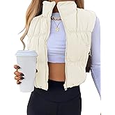 Fiona Jolin Women's Cropped Puffer Vest Winter Zip Up Stand Collar Lightweight Puffy Vest Padded Coat Outerwear