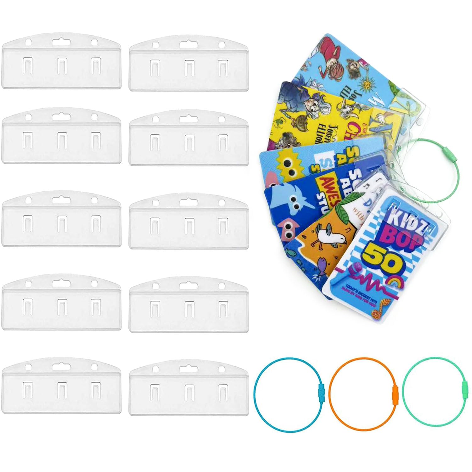 Photo 1 of 10 Pack Half Card Badge Holder for Yoto Cards 3 Ring Loops Removable Card Holder with Grippers Kids Travel Carrier Heavy Duty Card Organizer Storage