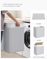 SONGMICS 150L Laundry Hamper Basket 3 Sections Clip-on Lid Grey LCB091G01 view 7