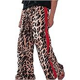 WDIRARA Women's Plus Size Leopard Print Wide Leg Pants Elastic Waist Baggy Pants Streetwear