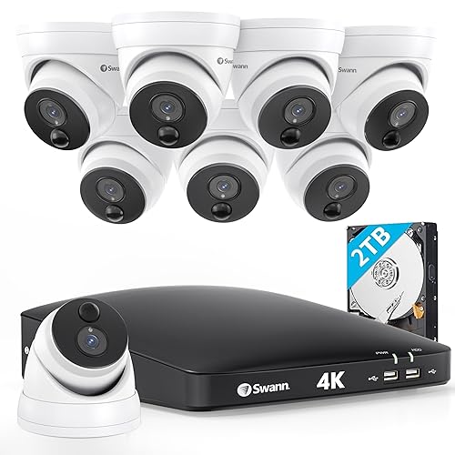 Swann Security Camera System with 2TB Storage, 4K Ultra HD Channel Wired  DVR with Dome Cameras, Night Vision, Weatherproof, True Detect Heat