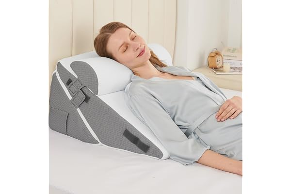 Sasttie Wedge Pillows for Adult, 2PCS Adjustable Bed Wedge Pillow for Post Surgery, Triangle Pillow Headboard with Bolster Cu