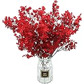 Hananona 10 Pcs Babys Breath Artificial Flowers Real Touch Fake Red Flowers Silk Plants for Christmas Home Decor Indoor Floral Arrangement Table Centerpieces Halloween Decor (Red, 10)