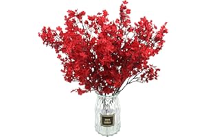 Hananona 10 Pcs Babys Breath Artificial Flowers Real Touch Fake Red Flowers Silk Plants for Christmas Home Decor Indoor Floral Arrangement Table Centerpieces Halloween Decor (Red, 10)