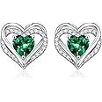 Iefil Valentines Day Gifts - 925 Sterling Silver Heart Stud Birthstone Earrings Anniversary Valentines Day Earrings for Her Mothers Day Birthday Earrings for Women