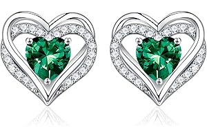 Iefil Mothers Day Gifts - 925 Sterling Silver Heart Stud Birthstone Earrings Anniversary Valentines Day Gifts for Her Jewelry Mothers Day Christmas Birthday Gifts for Women Teen Girls