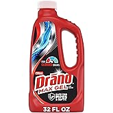 Drano Max Gel Drain Clog Remover &amp; Cleaner, Safe for All Pipes/Septic, 32oz | Works on Tough Hair, Grease, Soap &amp; Food Clogs, Cuts Through Standing Water, Protects Against Pipe Corrosion, Kitchen &amp; Bath