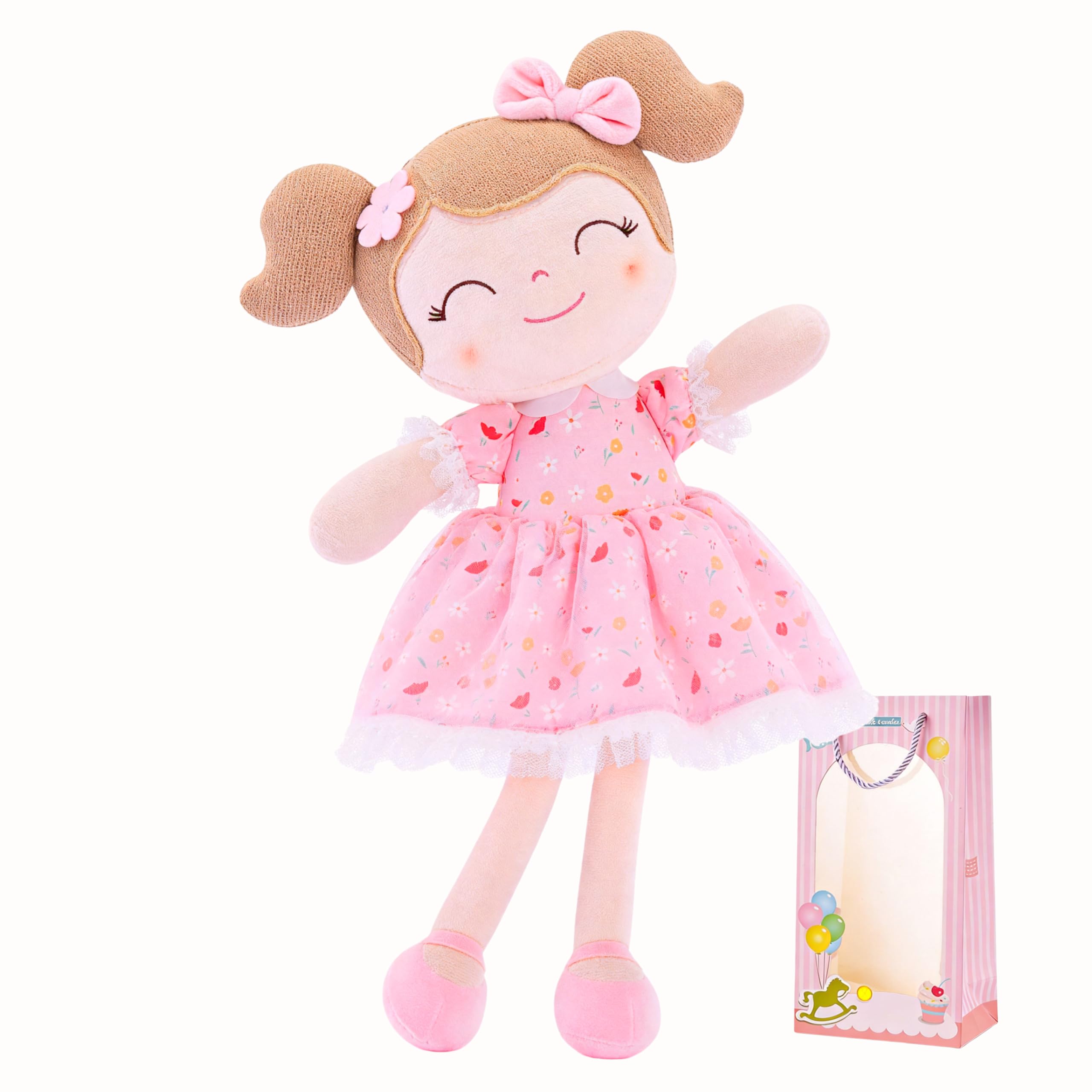 Gloveleya Baby Girl Gift Soft First Baby Doll Plush Doll Floral Pink