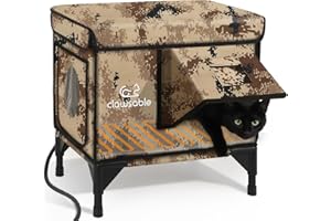 AKENTIO Sturdy Outdoor Heated Cat House for Winter, Insulated Heated Cat House for Outside with Two Door, Feral Cat Shelter with Waterproof Awning, Outdoor Cat House Barn Stray Kitty