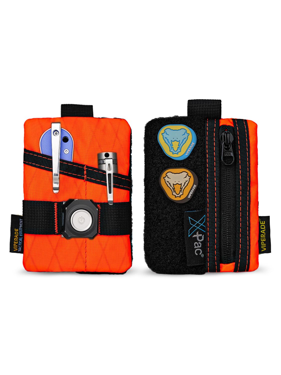 VIPERADE VE15 X-Pac Mini EDC Pouch Pocket Organiser, Mini Pocket Tool Pouch with DIY Patches Area, Wallet Coin Purse for EDC, Easy Access for Carabiner Keychain - Orange