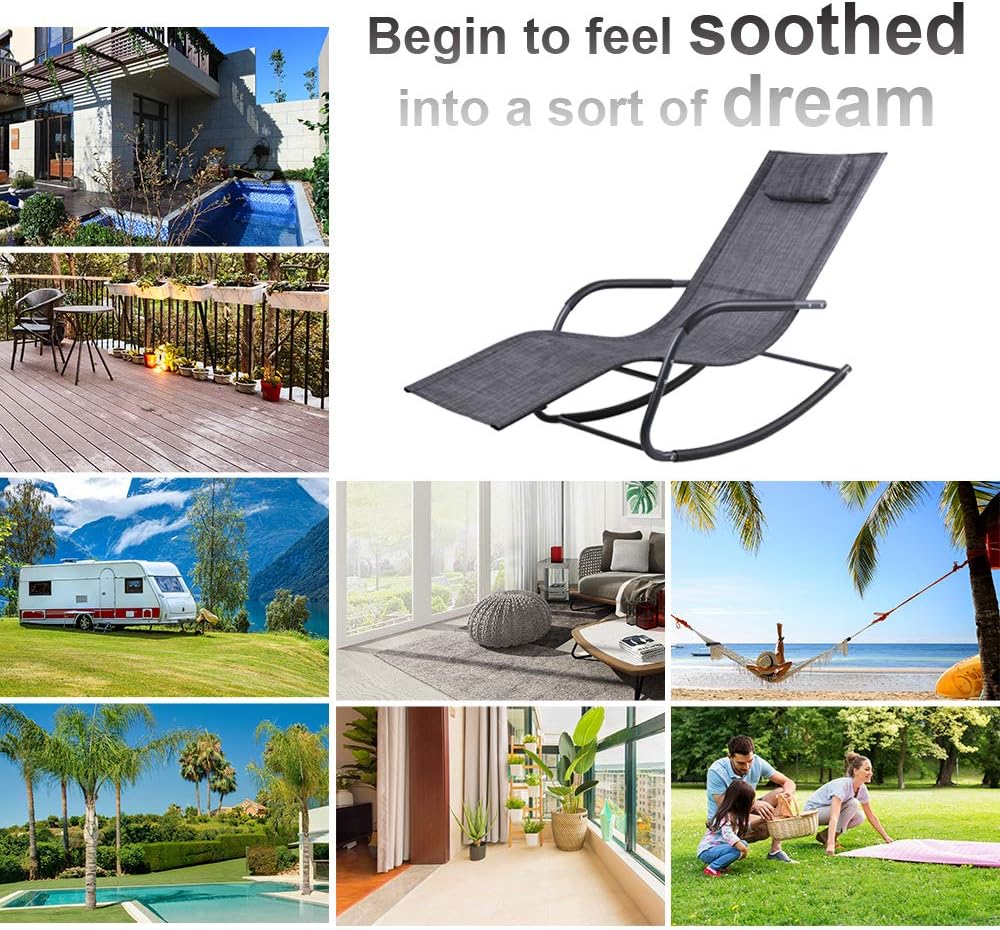 Wostore Rocking Lounger Patio Chaise Sunbathing Chair with Recliner Movable Sleep Bed Included Pillow and Breathable Texteline Farbic-Camouflage Grey: Kitchen & Dining
