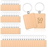 50 Pcs Wooden Keychain Blanks Laser Engraving Blanks Wood Blanks Key Chain Bulk Unfinished Wooden Key Ring Key Tag for DIY Gift Crafts