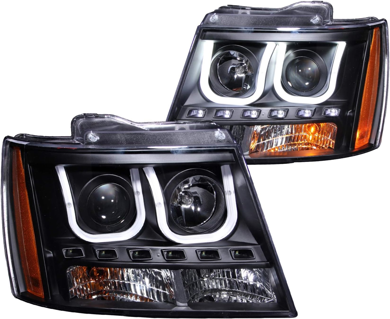 ANZO USA111273 Chevy Tahoe/Suburban 07-14 / Tahoe Hybrid 08-13 / Avalanche 07-13 /Projector Headlights U-Bar Black Clear