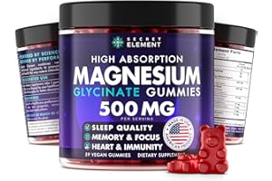 SECRET ELEMENT Magnesium Glycinate 500MG Gummies - Delicious Sugar-Free Formula for Adults & Kids - Enhanced with Ashwagandha, Haritaki, and More - 59 Gummies
