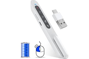 TITIANCOOL 2 in 1 USB Type C Wireless Rechargeable Presenter Remote with Air Mouse, Volume Control Presentation Clicker PPT Pointer RF 2.4GZ PowerPoint Clicker Slide Advancer for Window Mac Keynote Google White