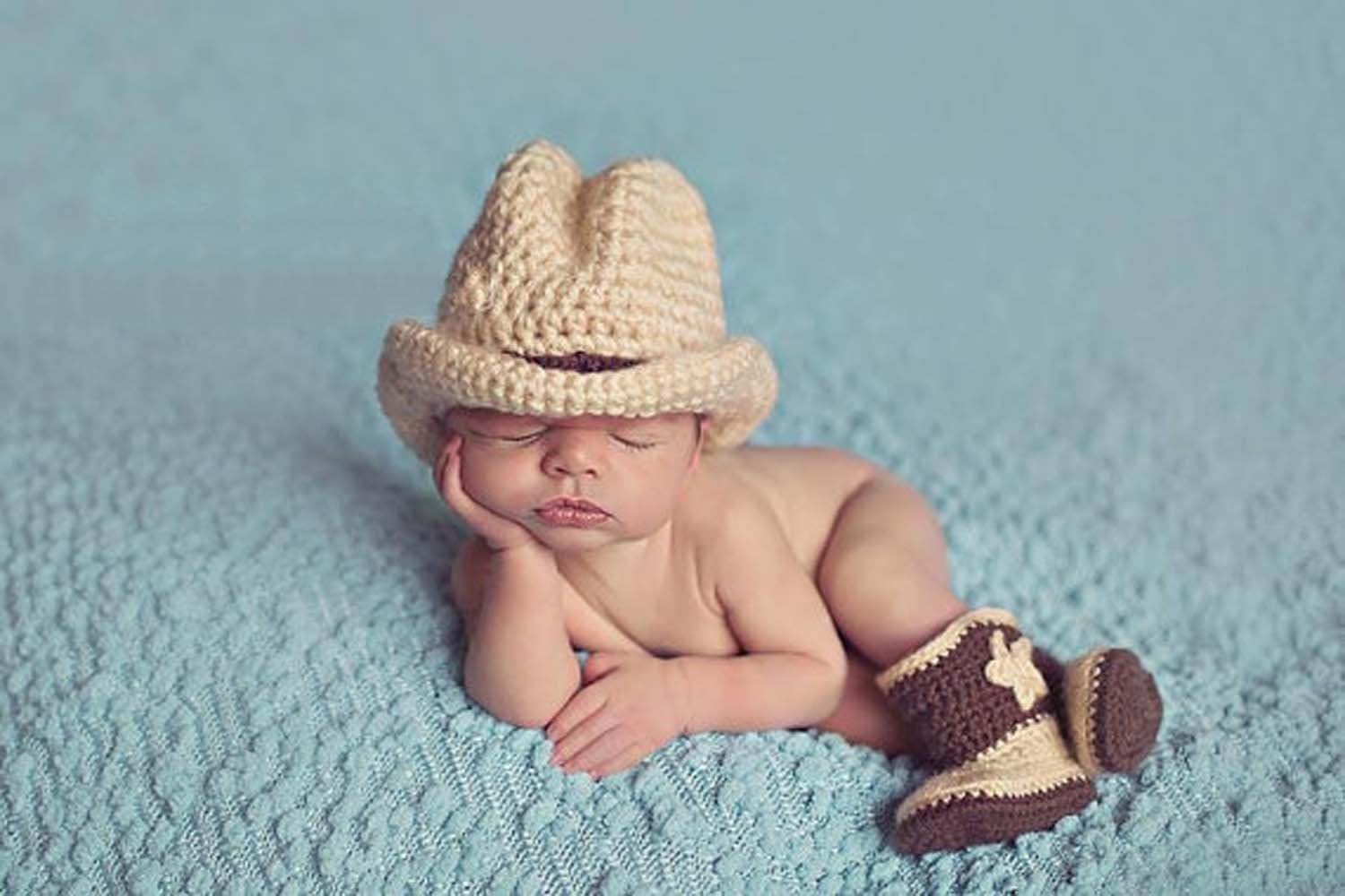 Photography Prop Baby Infant Lovely Cowboy Crochet Knitted Costume Cap Shoes By Rexselect