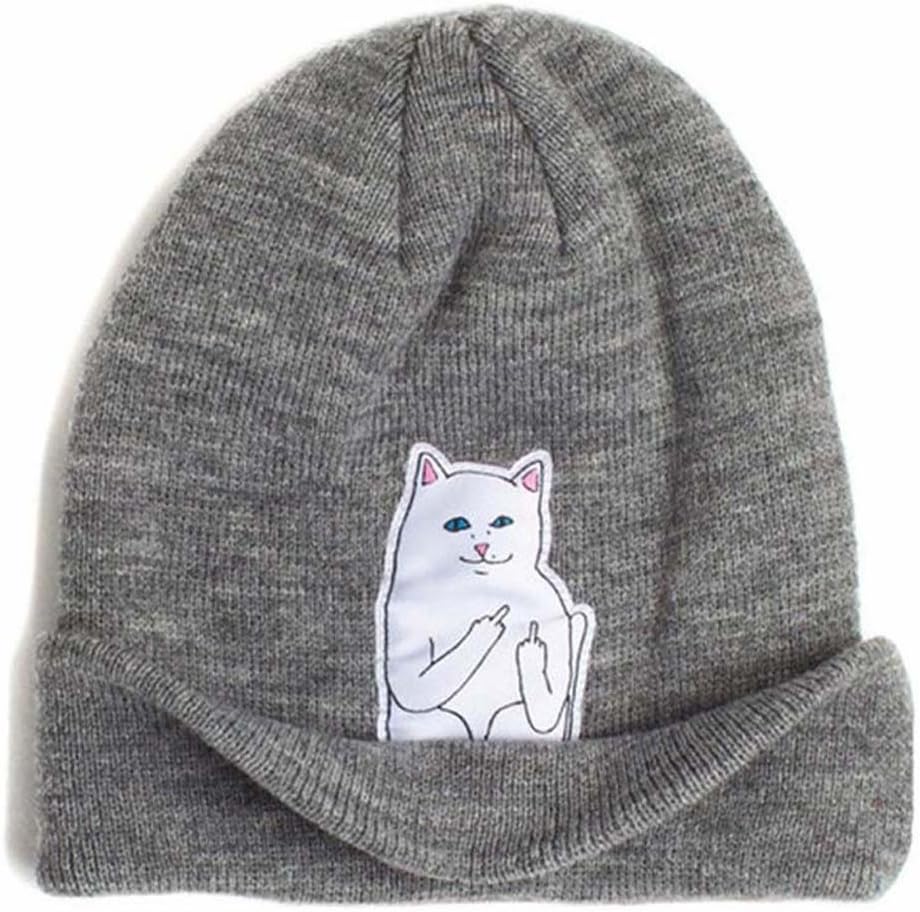 RULIU Women's Knitting Cat Animal Beanie Hat Gray
