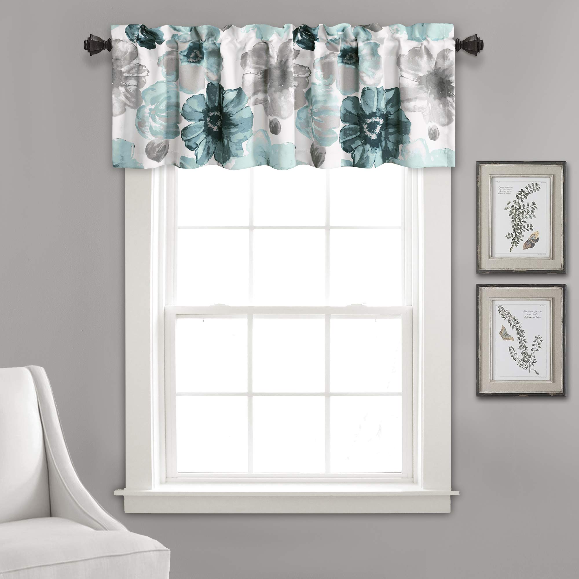 Lush Decor Leah Floral Light Filtering Valance, 52" W x 18" L, Blue - Floral Curtain - Spring Decor - Colorful Blooming Flowers - Bathroom Or Kitchen Valances For Windows