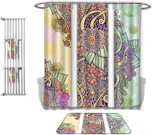 Qinyan Home Decoracion Para El Hogar Batik Decor Pastel Batik Fondo Con Forma De Flor Y Hoja Mezcla Linea Y Patron De Boho Indio Uso Personalizado Para El Bano Varios Tamanos Amazon Es