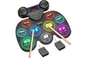 YOTTIX Electric Drum Set with 7 Colorful LED Light Patterns, Enhanced Rebound Feel Electronic Drum Kit Featuring 9 Pads, Bluetooth MIDI, and Dual Speakers, for Kids and Adult Beginners