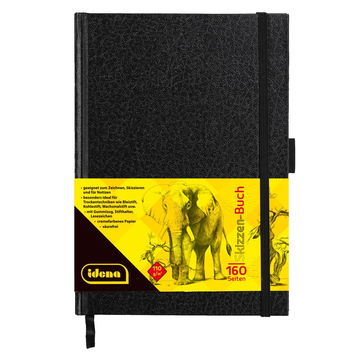 Idena 63143 Sketchbook, A5, Blank, 80 Sheets, 110 g/m², Hard Cover in Black