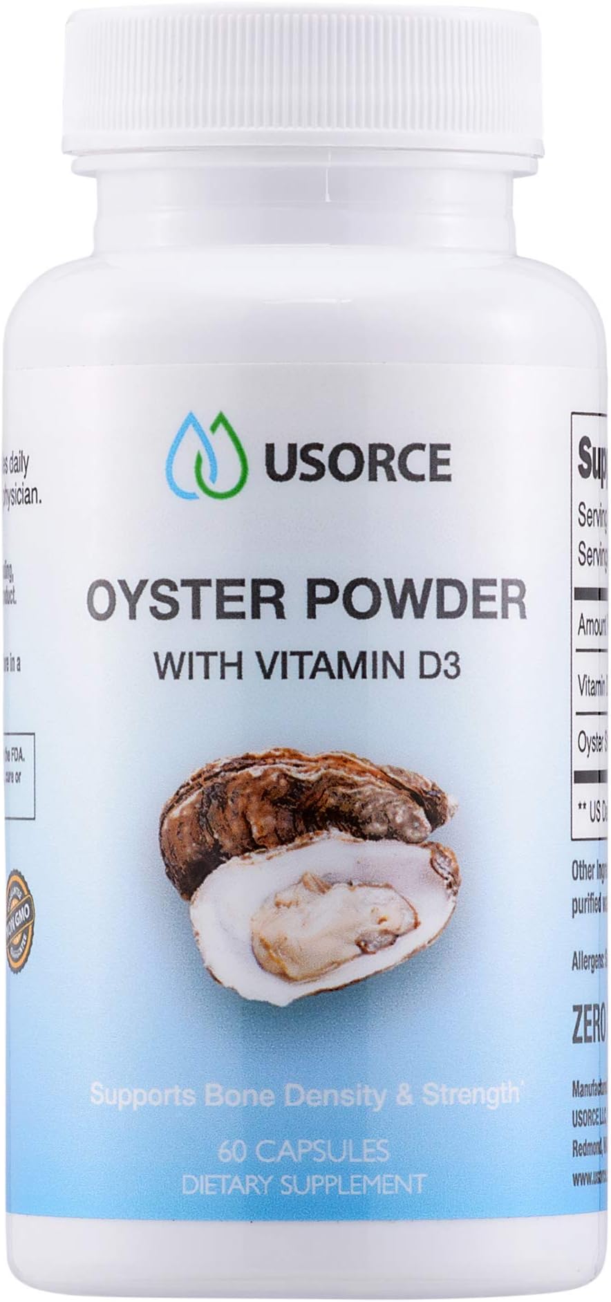 New Oyster Shell Powder with Vitamin D3 (750mg) - 60 Capsules - All Natural, Made in USA, Locally Wild Harvested - Increase Calcium, Help Prevent Osteoporosis, Improve Sleep Quality