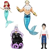 Mattel Disney Princess Toys, Small Doll 4-Pack with Mermaid Ariel, Prince Eric, Ursula & King Triton, Plus Trident Accessory