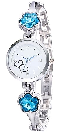VeBNoR Analogue Blue Diamond Studded Silver Bracelet White Dial Ladies Wrist Watch for Girls and Women Stylish Latest -329