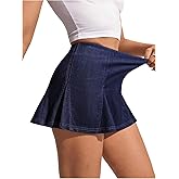 Milumia Women's Y2k High Waist Denim Mini Skirt Pleated A Line Casual Jean Skirts