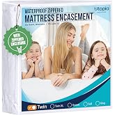 Utopia Bedding Twin Size Mattress Protector Zippered, 100% Waterproof | Bed Bug &amp; Dust Mite Proof Mattress Encasement, Absorbent 6 Sided Mattress Cover fits upto 13" deep Pockets, Machine Washable