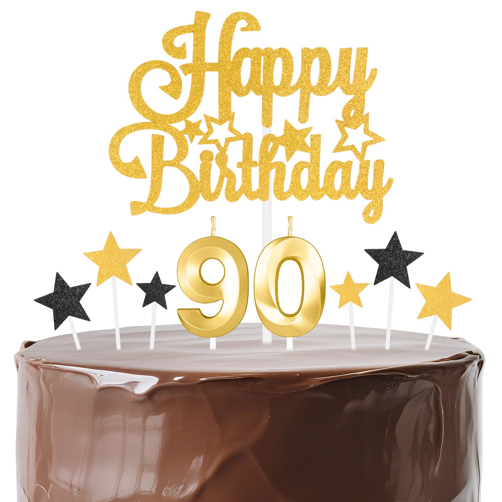 mciskin Gold Birthday Candles Set,Women Men 90th Birthday Decorations,Golden Number 90 Candle for Cake,Gold Candles Cake Toppers with Star for Women Men Birthday Party Anniversary Decorations
