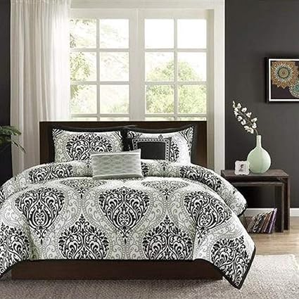 Amazon Com Comforter Set California King Size 5 Piece Black White