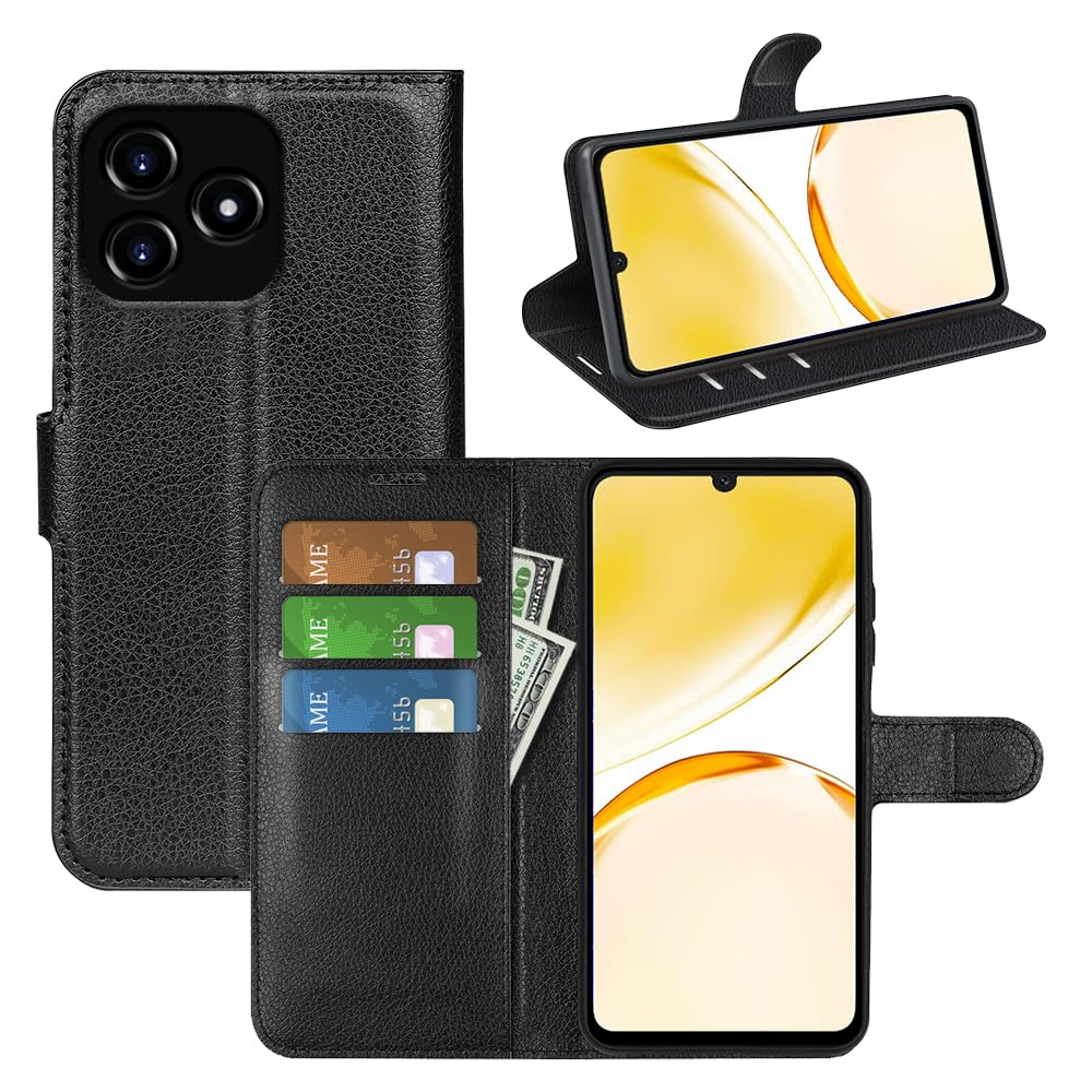 JIUNINE Case for Realme C53 / Realme C51 / Realme Note 50, Leather Wallet Case Flip Cover with [Card Slot] [Magnetic Closure] [TPU Inner Shell] for Realme C53 / C51 / Realme Note 50, Black