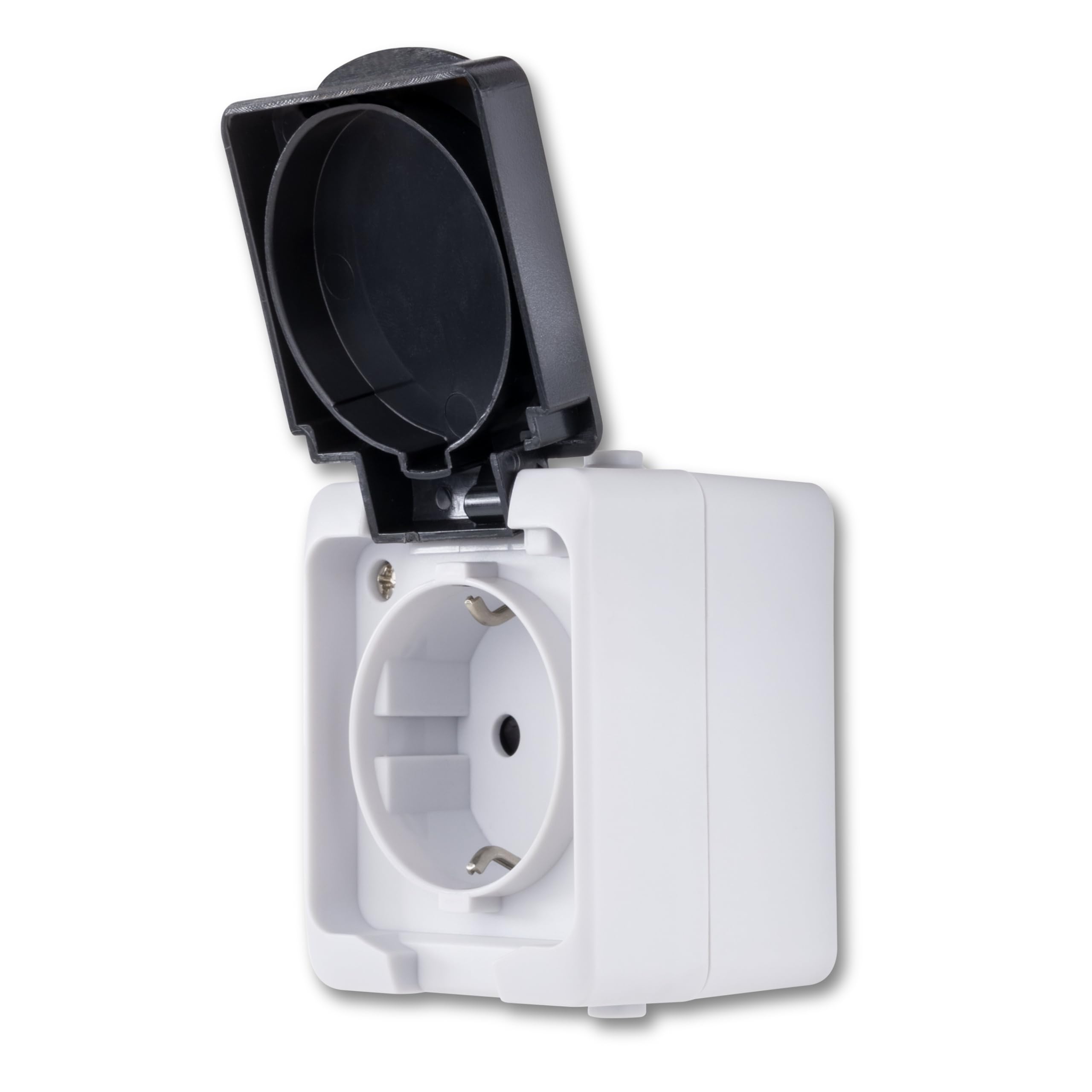 REV AquaMini, Mini Socket - Wet Room, 30% Less Volume, IP54 Double Pole, Surface-Mounted, Grey