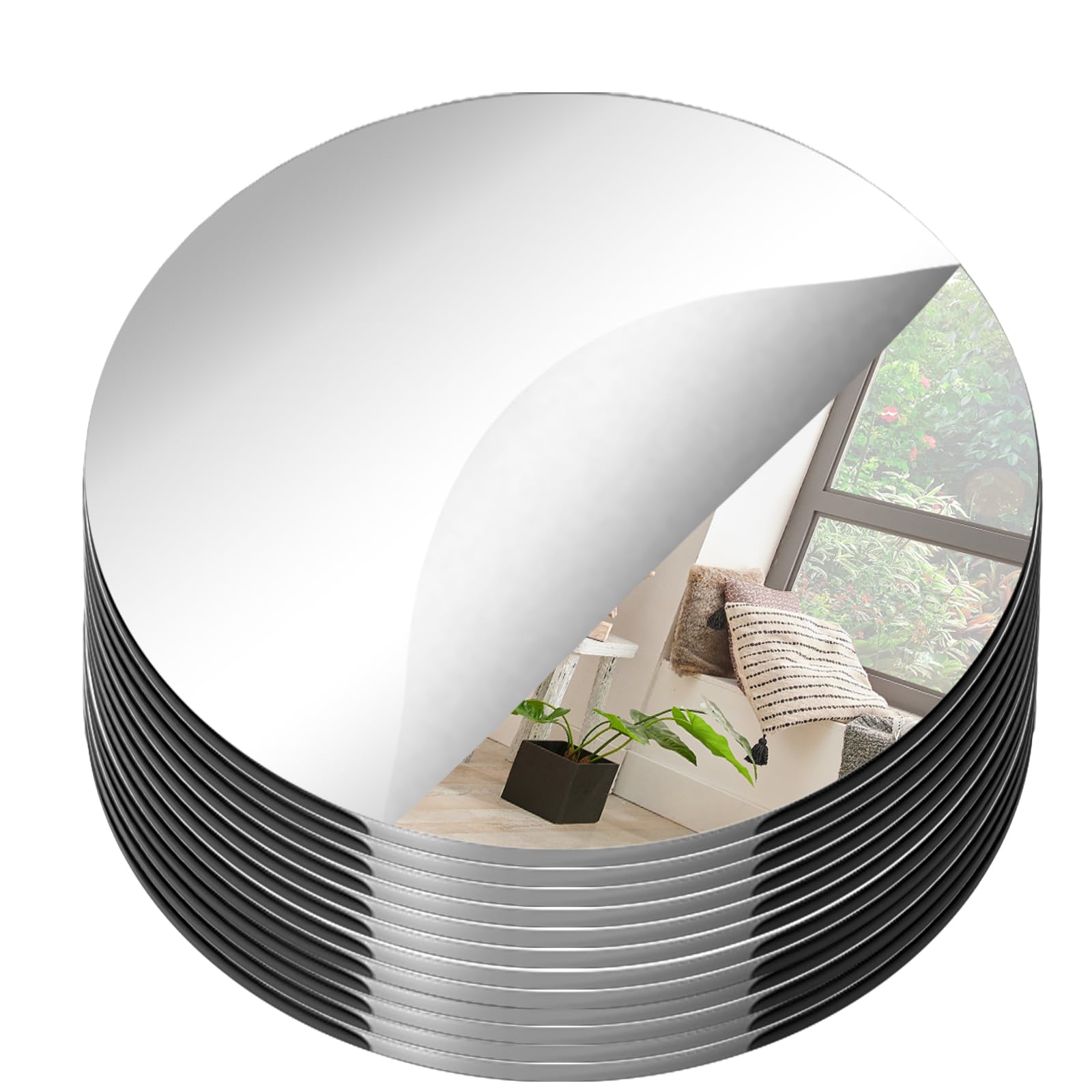 Photo 1 of 19 Pcs Mirror Centerpieces for Tables, Acrylic Round Small Mirror Trays Decoration Candle Plate Mirrors for Wedding Table Centerpiece Baby Shower Christmas Party Decor and Crafts (10inch/25cm)