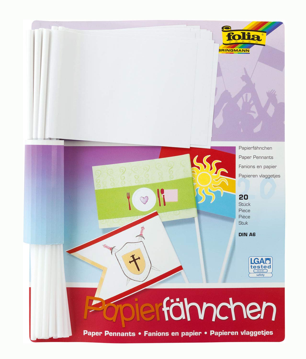 Folia 2371 DIN A6 Mini Paper Flags Rod Length 30 cm, Pack of 20, White